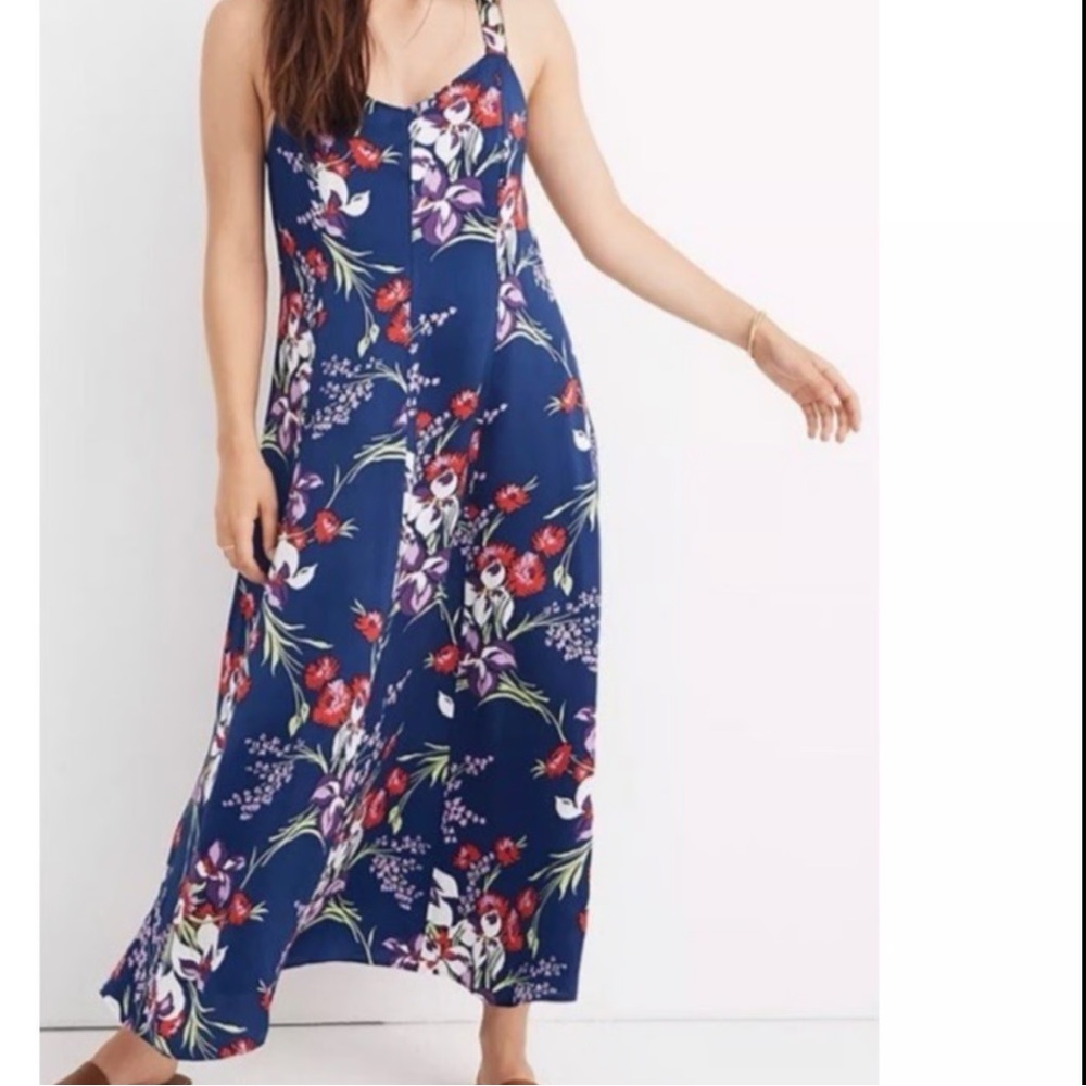 Madewell Floral Midi Dress - Navy and Red